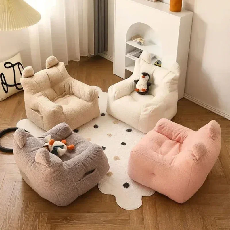 Cute Children's Sofa Small Chair Linen Lamb's Wool Fabric Removable Washable Modern Minimalist Sofas Lazy Reading Chairs Cotton