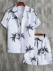 Men's Summer Streetwear Shirt Sets 3d Print Beach Coconut Tree Plaid Lapel Short Sleeve Casual Shirt Beach Shorts Hawaiian Suits 1