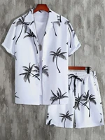 Men's Summer Streetwear Shirt Sets 3d Print Beach Coconut Tree Plaid Lapel Short Sleeve Casual Shirt Beach Shorts Hawaiian Suits 1