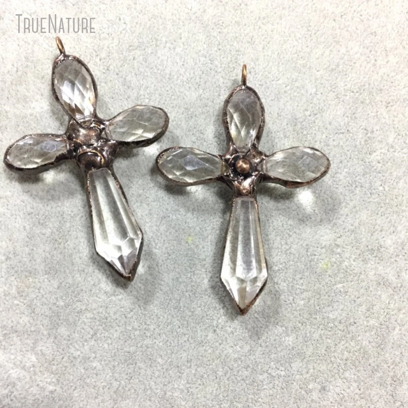 

10Pcs Wholesale Soldered Cross Jesus Christian Vintage Handmade Jewelry Antique Bronze Color Tin Glass Crystal Pendant PM40125