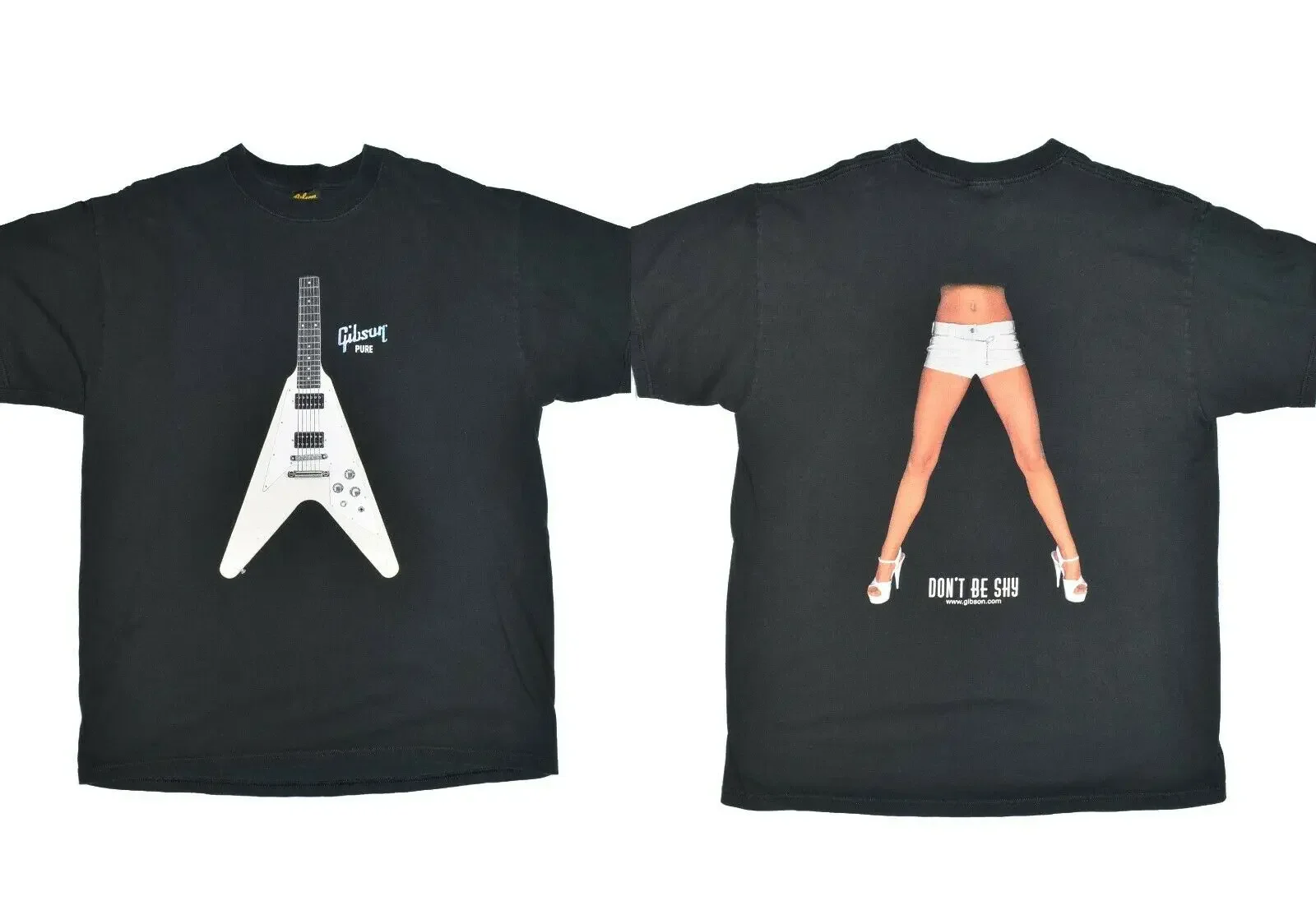 Chitarre Gibson Usa Flying V Legs Tee Mens Xl T-Shirt Nera Stampa Su 2 Lati