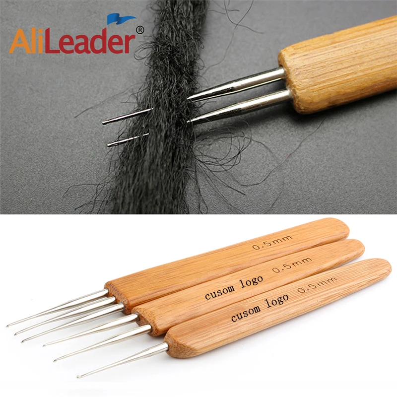 Alileader 0.75mm Double Head Dreadlock Wood Handle Crochet Needle Hook