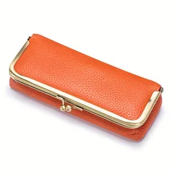 Elegant Vintage - Style Glasses Case - Lightweight Faux Leather Storage Box with Kiss Lock Closure (Orange)