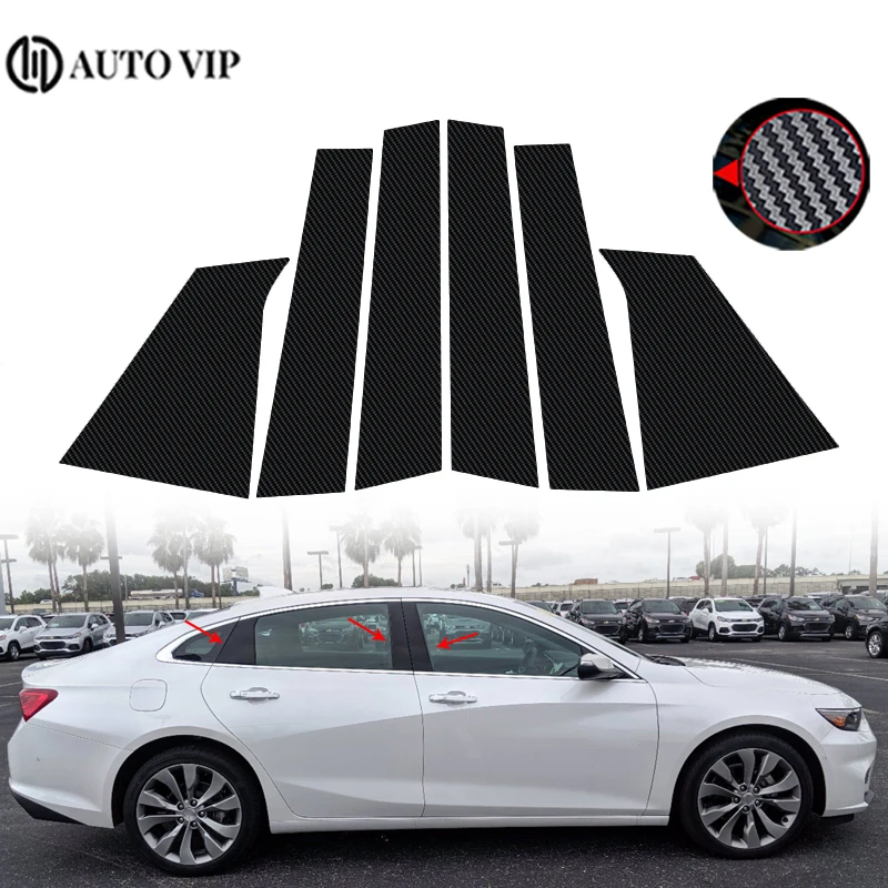 Car Window Trim 6Pcs Car Window Pillar Posts Door Trims Cover Decoration Sticker Glossy Black for Chevrolet Malibu carbon fibre