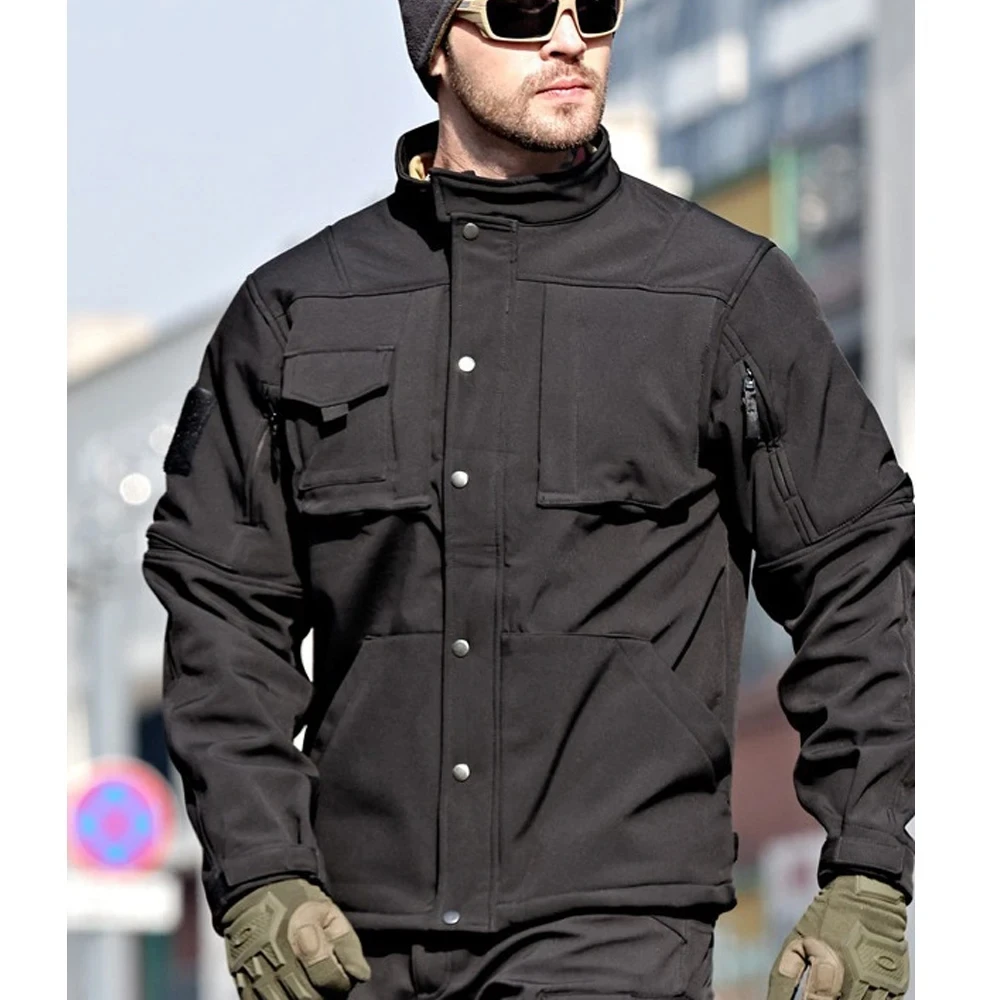 Men Bomber Jacket Outdoor Tactical Shark Skin Military Waterproof Softshell Jackets Fleece Multi-pocket Motorcycle Outerwear