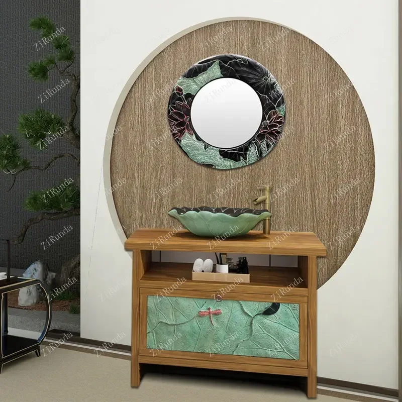 S~Modern Chinese Style Bathroom Cabinet Combination Floor Washstand Bathroom Cabinet Wash Basin Suit