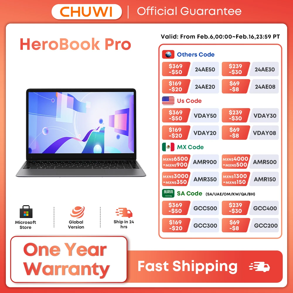 Chuwi Herobook Pro 14.1 ''Laptop, Ssd Da 256Gb 8Gb Ram, Laptop Windows 11, Espansione Ssd Da 1Tb, Display Ips Intel Celeron N4020, 2K Fhd