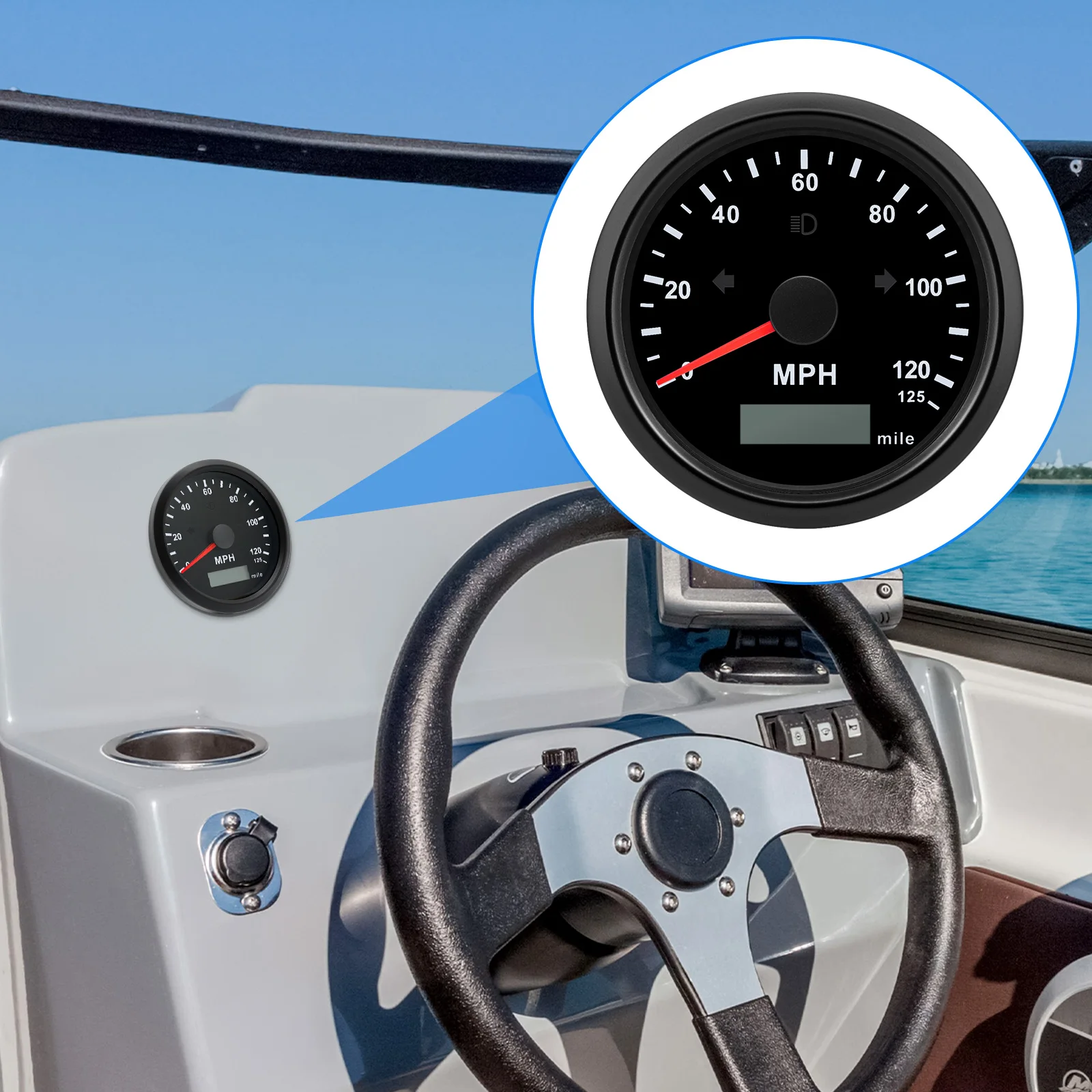 Compteur de vitesse GPS 85mm + antenne GPS pour motoneige, capteur de vitesse, odomètre pour moto et bateau, 200 km/h, jauge étanche universelle