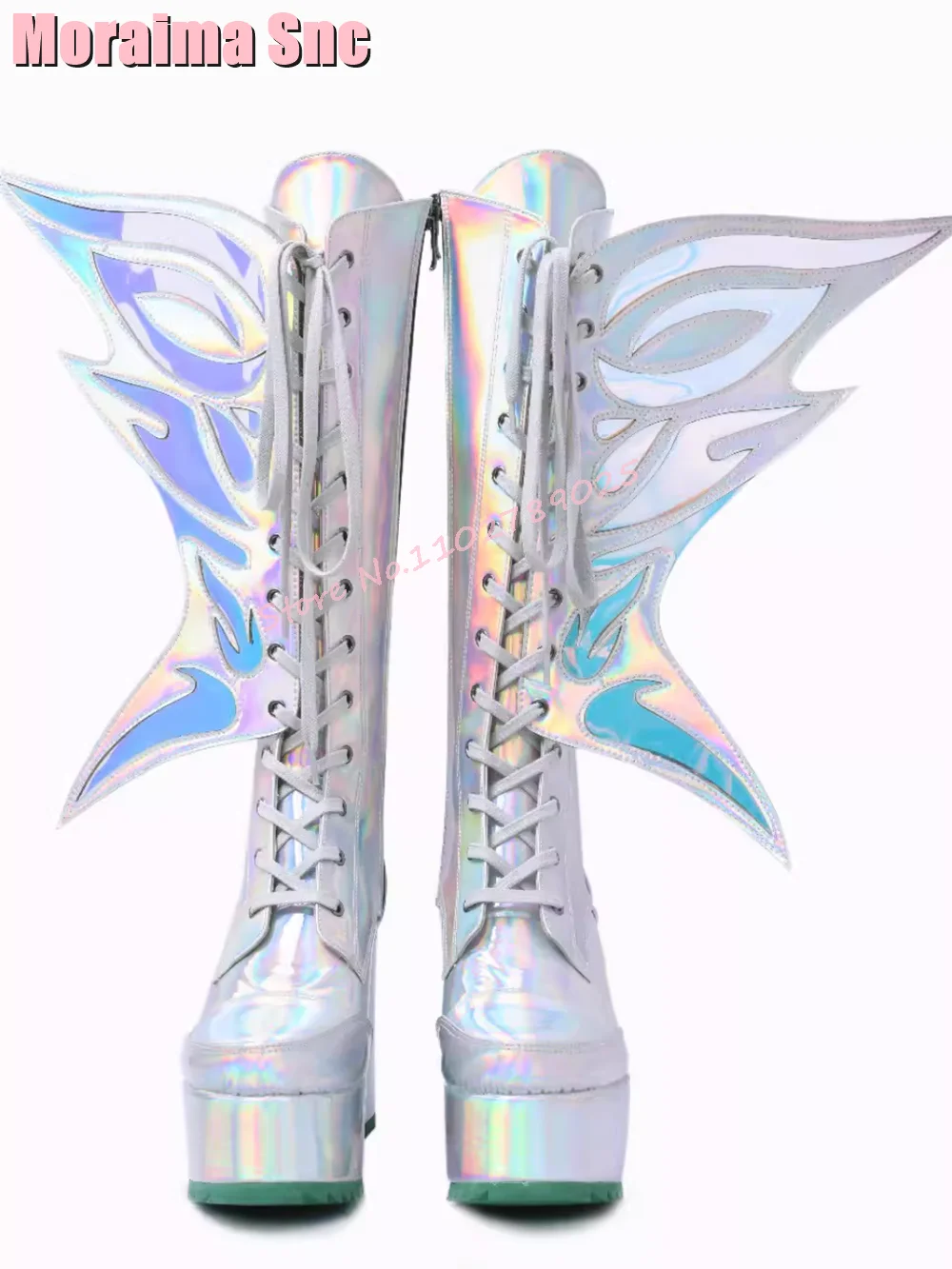 Fashion Butterfly Wings Decor Knee High Boots Platform Round Toe