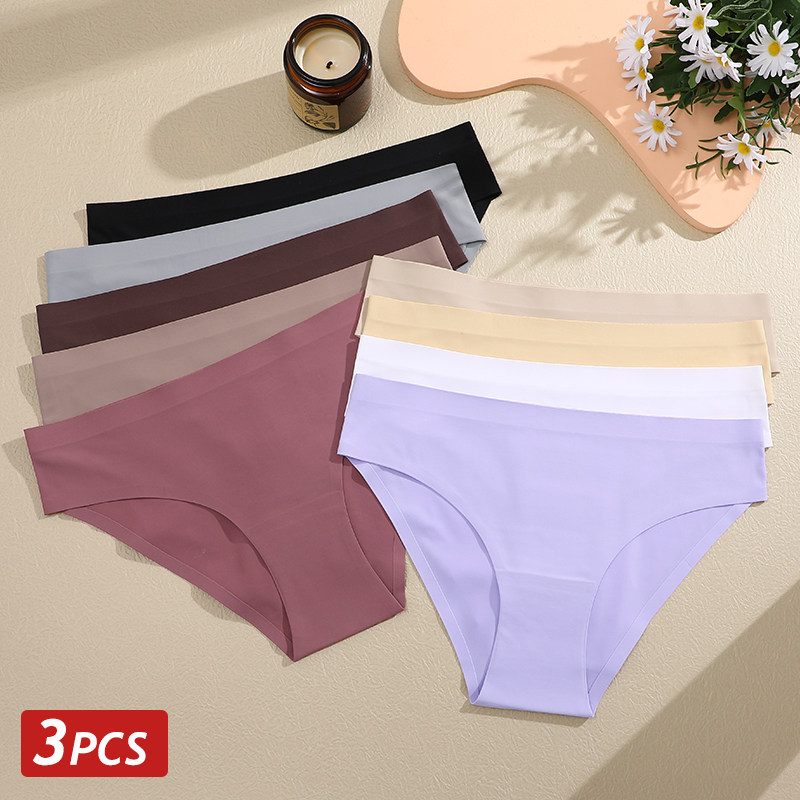 3PCS Seamless Ice Silk Panties for Women Sexy Low Rise Briefs Female Ultra Thin No Trace Underwear Ladies Breahtbale Lingerie