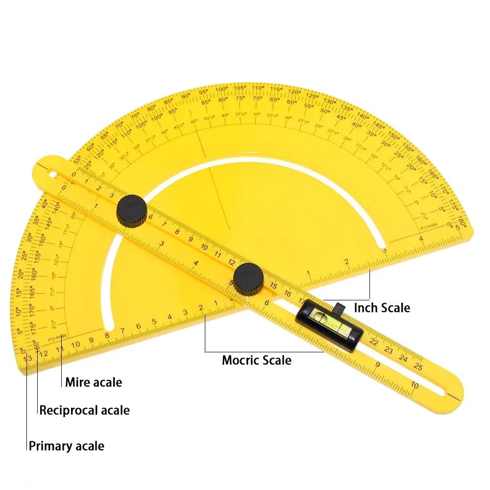 Plastic Swing Arm Multi Angle Ruler Finder Plastic 180 Degree Protractor for Builder Carpenter Craftsman and Engineer Large Size