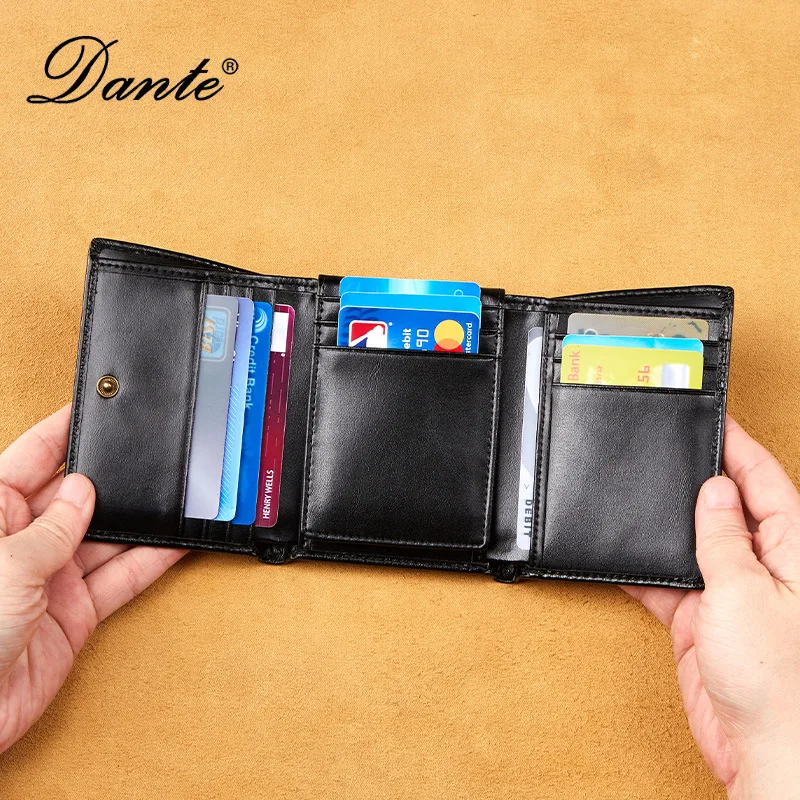 Vintage Oil Waxed Genuine Leather Men's Wallet RFID Blocking Large Capacity Multi Card Slots