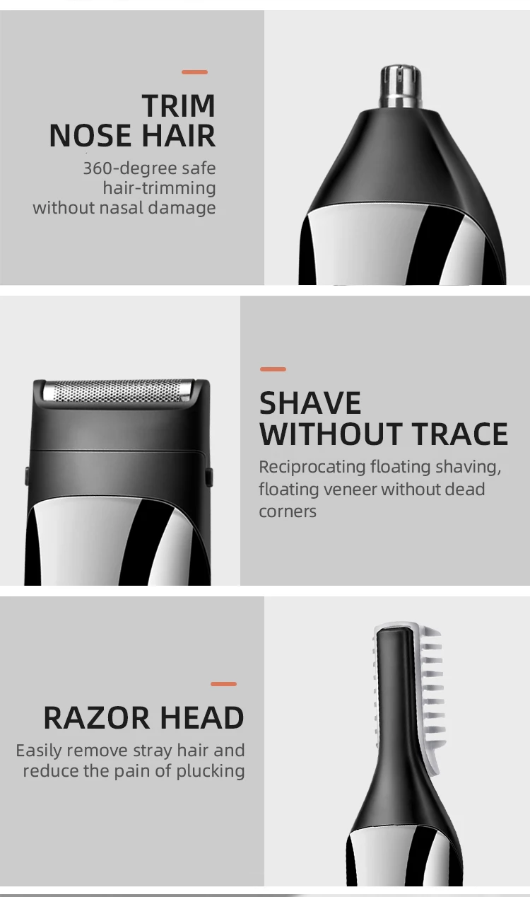 Description Picture 6 of itemKIKIDO 6 in 1 Rechargeable Hair Trimmer Waterproof Hair Clipper Electric Shaver Beard Trimmer Mens Styling Tools Shaving Machine