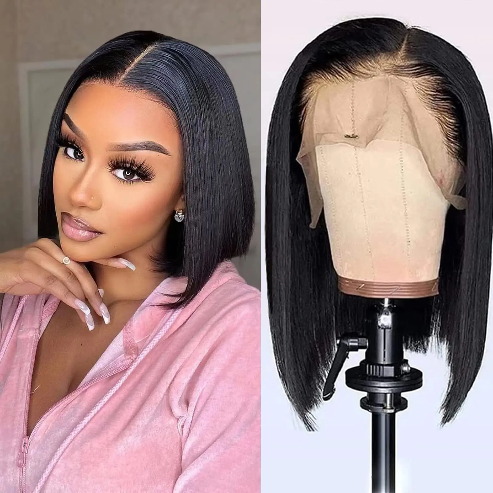 

Bob Wig Human Hair Pre Plucked 10 inch Glueless Brazilian Virgin Human Hair Wigs for Black Women 13X4 Lace Front Wigs