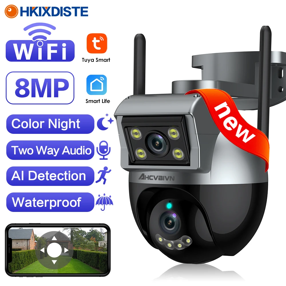 

8MP Dual Lens Wifi IP Camera Outdoor Auto Tracking PTZ Wireless Security Surveillance Camera Smart Two Way Audio CCTV Cam P2P