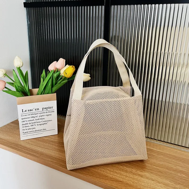 1PC New Large Capacity Mesh Bag with Handle Travel Toiltery Makeup Bag Portable Beach Bag Cosmetic Zipper Pouch Storage Bag