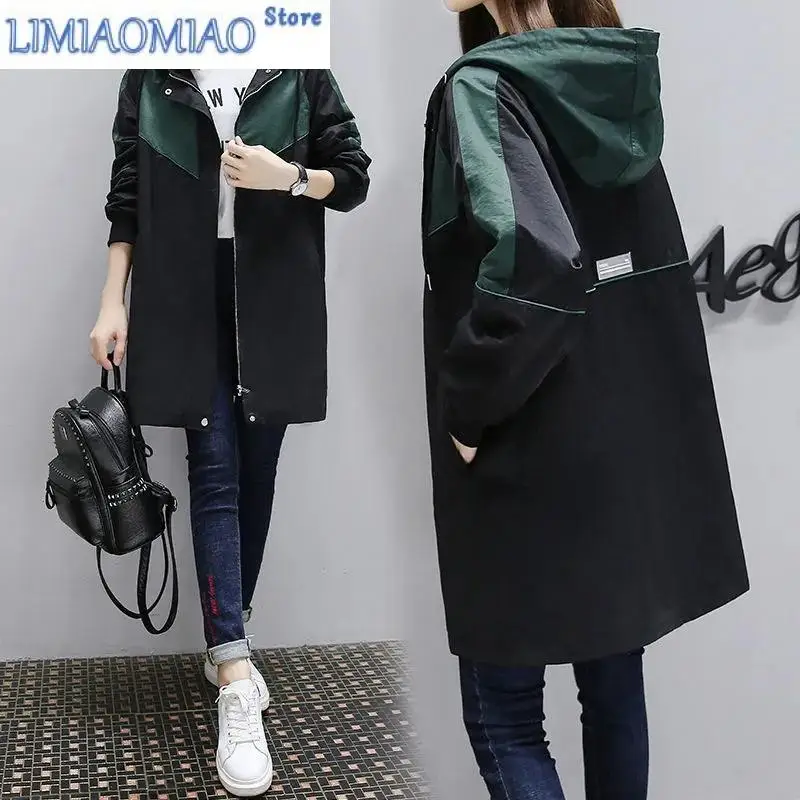 New Oversized Women Windbreaker With Lining Spring Autumn Korean Casual Temperament Zipper Dovetail Jacket With Hooded Female