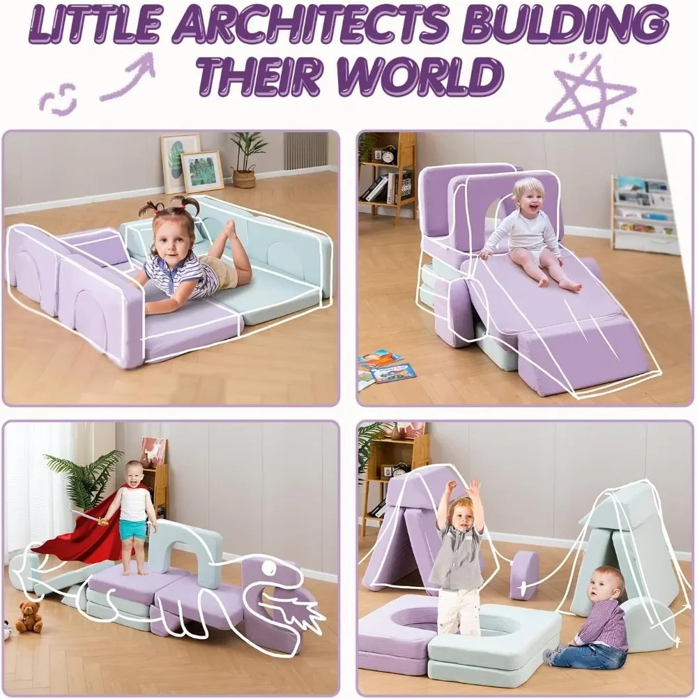 Skin-Friendly Modular Kids Play Couch for Kids 1-12, Foam Castle and Floor Couch for Playroom, Ideal Gift for Kids 3