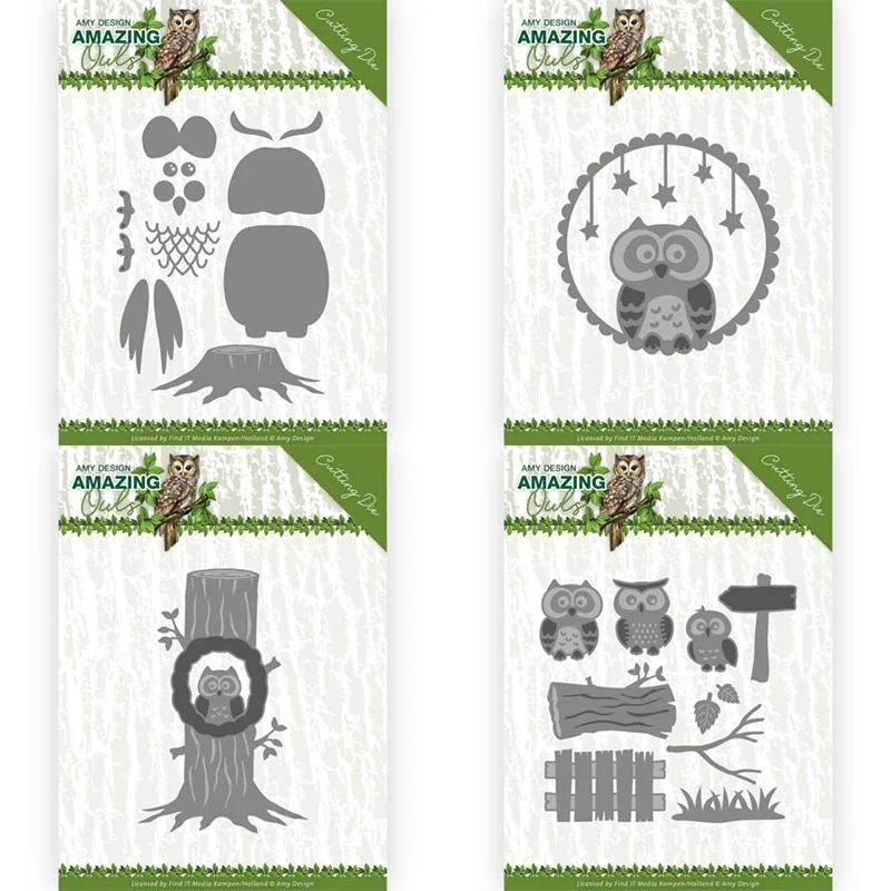 Mmao Crafts Metall-Stahlschneideformen, neue Schablone mit Eulen- und Baumzweigkreis für DIY-Scrapbooking, Papier-/Fotokarten, Prägeformen