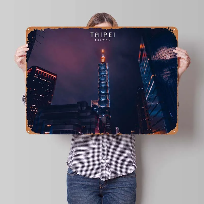 Металлический постер с изображением города Тайбэя, домашний декор, ретро металлический знак, Жестяная Табличка, знак для настенного искусства, украшение в виде кофейного угла
