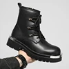 Vintage Leather Mens Snow Boots Fashion Man Thick Bottom Ankle Boots Lace Up High Top Shoes Outdoor Motorcycle Boots  Walk Shoes