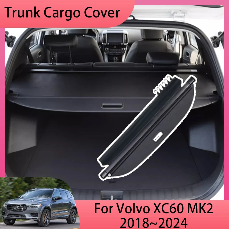 

Для Volvo XC60 MK2 2018 ~ 2024 2019 2022 багажник автомобиля, занавеска для хранения багажа, хранилище груза, крышка, защитные занавески, органайзер, коробка