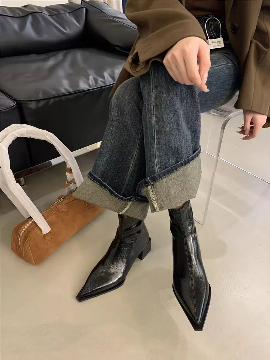 2026 mode Spitz Moderne Damen Kurze Stiefel Schuhe Weibliche Quadratische Fersen Frauen Ankle Stretch Stiefel Reißverschlüsse Schuhe Pumpen 35-42 – Detail 4