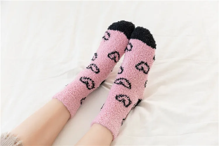 Frauen Socken Süßigkeiten Warmen Dame Herz Nette Winter Kawaii Dicken Korallen fleece Warm Fuzzy Flauschigen Frottee Kurz Nette Baumwolle Socken weibliche – Detail 19