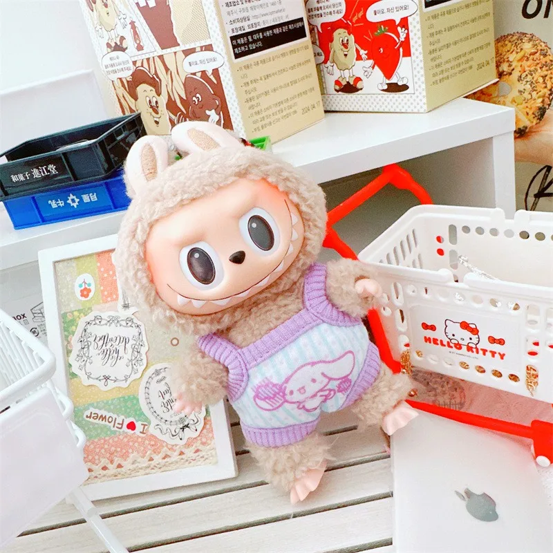 17cm Cute Mini Plush Doll's Clothes Outfit Accessories for Labubu Dolls T-shirt Sling Jumpsuit Jacket Fans Gift 6