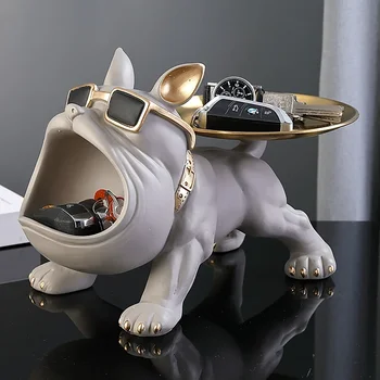 30 cm/11.8 pouces décor à la maison bouledogue Figurine chien Statue clé boîte de rangement Animal ornement résine artisanat Art Figurine chiot Sculpture 1