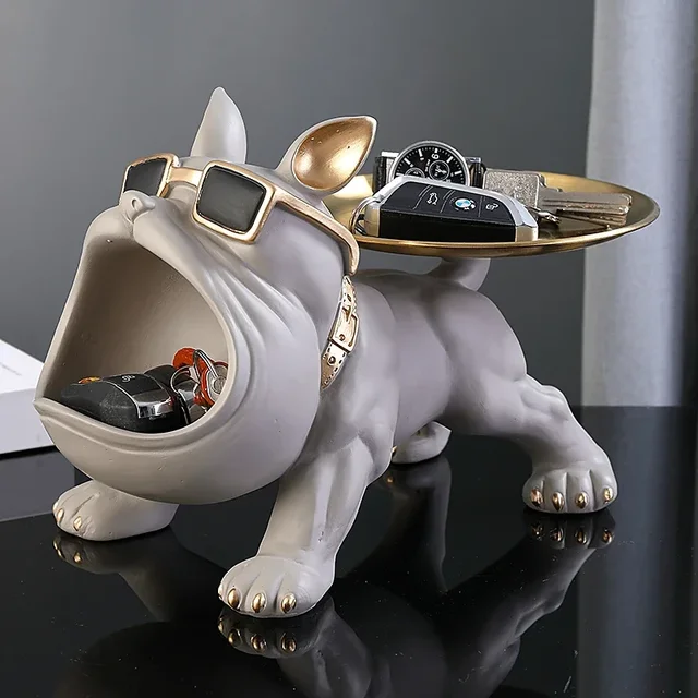30 cm/11.8 pouces décor à la maison bouledogue Figurine chien Statue clé boîte de rangement Animal ornement résine artisanat Art Figurine chiot Sculpture 1