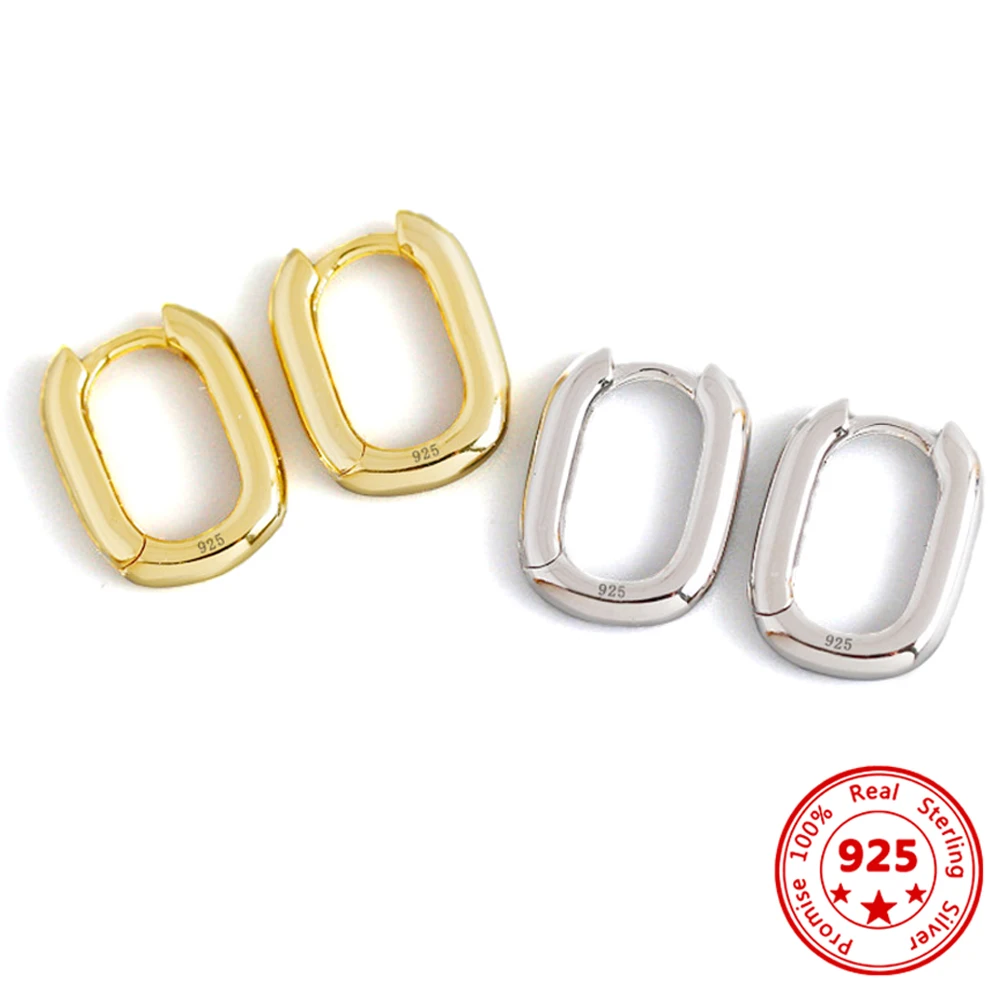 

Anenjery 925 Sterling Silver Gold Earrings Retro Geometric Oval Stud Earrings For Women Brincos Oorbellen Pendientes