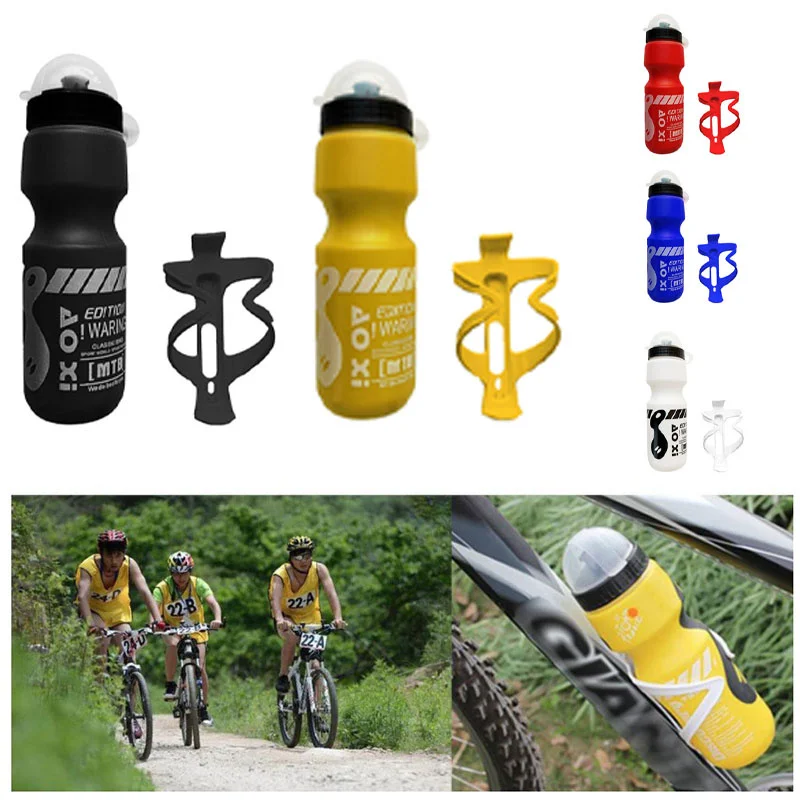 Bicycle Water Bottle Water Bottle Sports Bottle 750ML Mountain Bike Bicycle Cycling Water Drink Bottle + Holder Cage Rack