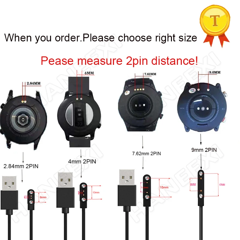 Blueshaweu Caricabatterie Universale Per Smartwatch – Cavo USB Con Spaziatura Pin 2,84mm E 4mm (Ricambio Per Orologi Intelligenti)