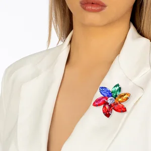 Stonefans Colourful Crystal Flower Brooch Bridal Clothing Accessories Handmade Large Rhinestone Pin Brooch Beauty Office Party