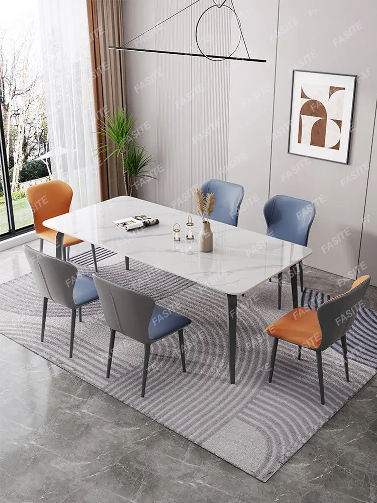 

Rock dining table and chair combination modern simple living room rectangular table household small-sized marble dining table