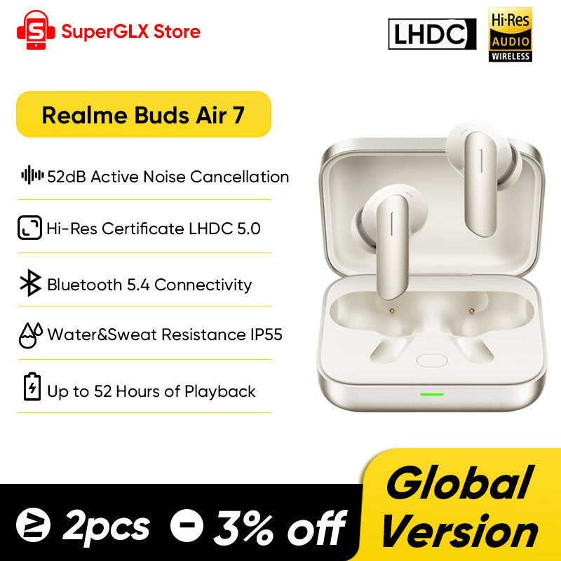 Global Version Realme Buds Air 7 Earphone Bluetooth 5.4 Hi-Res LDAC 52dB Noise Reduction 2.0 Wireless Headphone Buds Air7