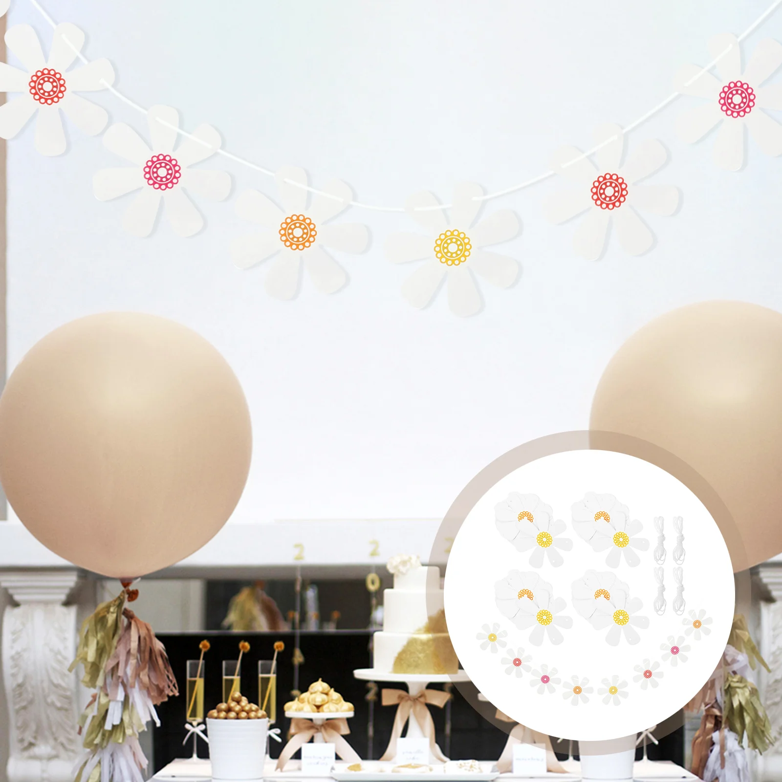 

5pcs Flower Banner Birthday Party Background Banner Daisy Flower Garland Banner Decoration