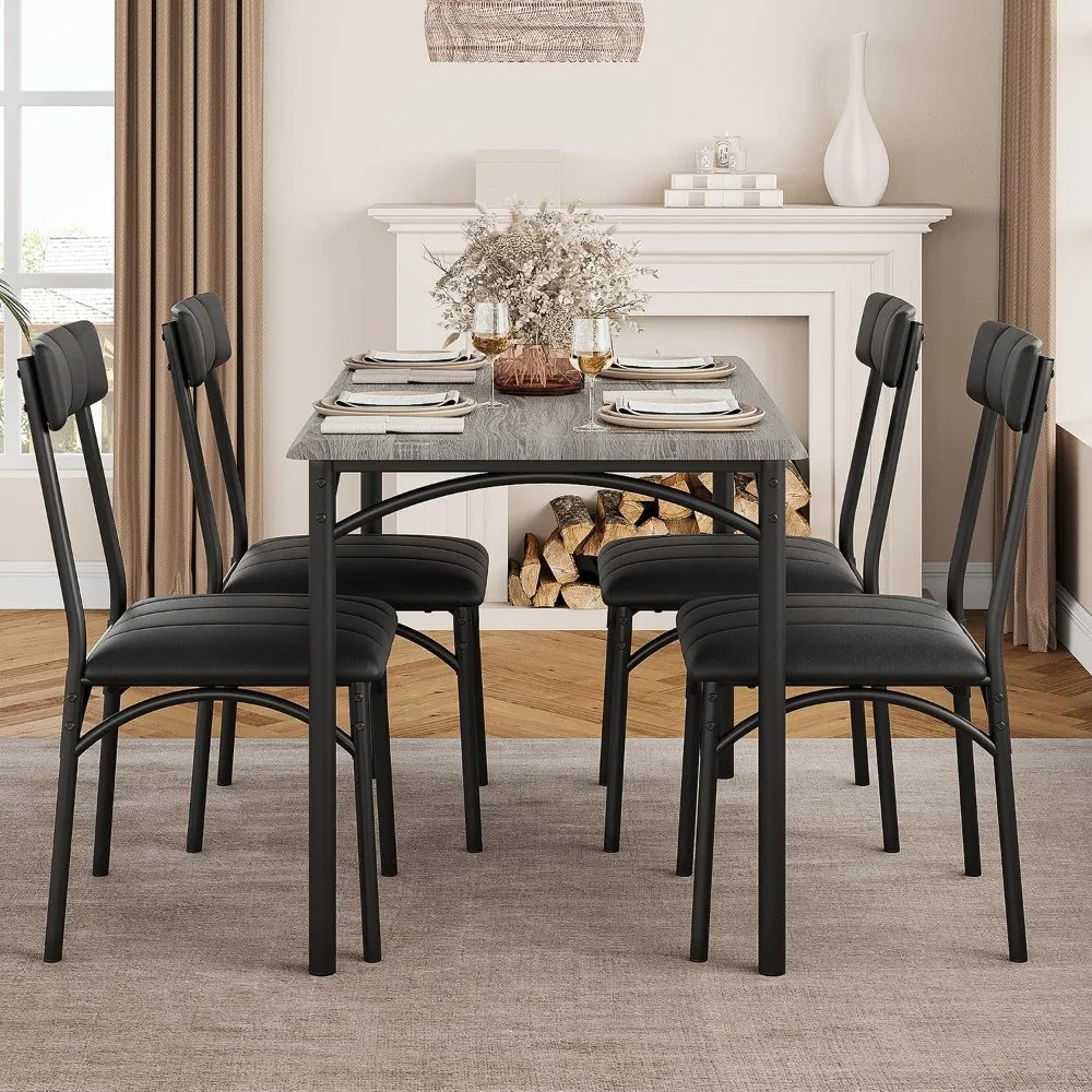Chairs for 4, Dining Table Set for 4 with Upholstered Chairs, 5 Piece Rectangular Kitchen Table Set, Dining Room Table Set