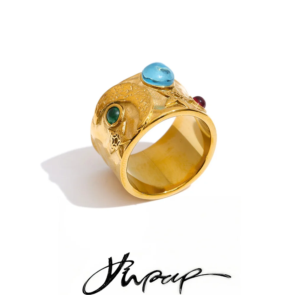 Yhpup Stainless Steel Star Moon Ring Size 678 18K PVD Plated