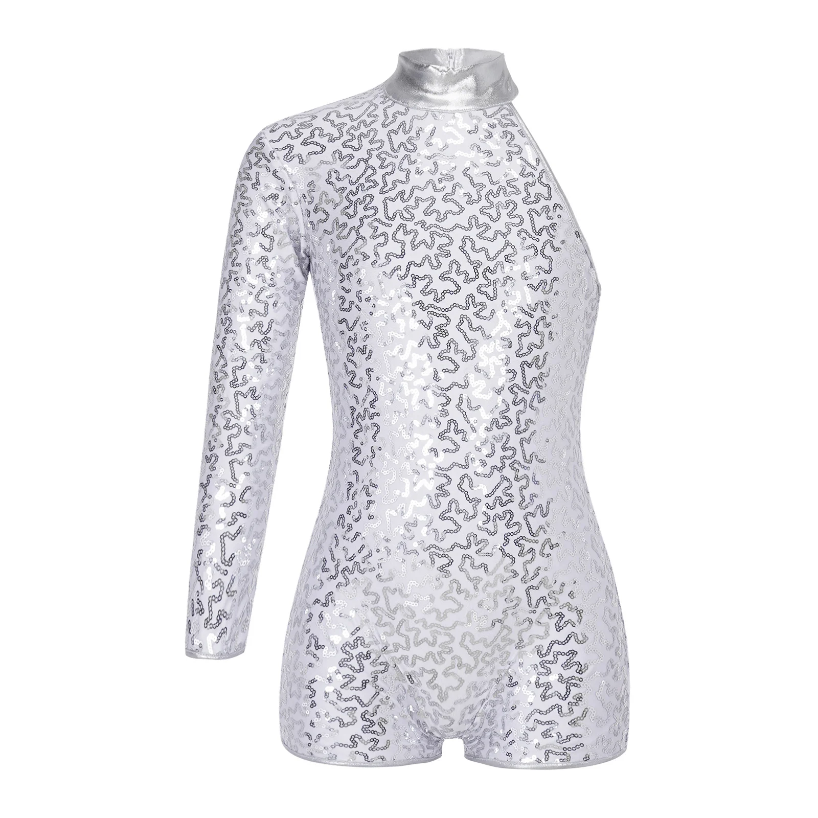 

New Jazz Hip Hop Dance Leotards Kids Girls Gymnastic Performance Costumes Shiny Sequins Single Long Sleeve Zipper Back Unitards