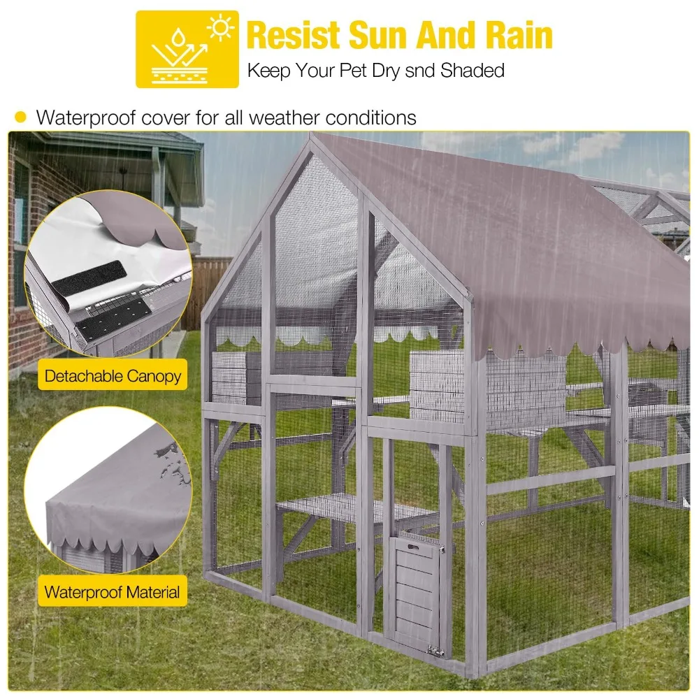 Outdoor Cat Enclosure Large for Multiple Cats, Outdoor Wooden Cat House