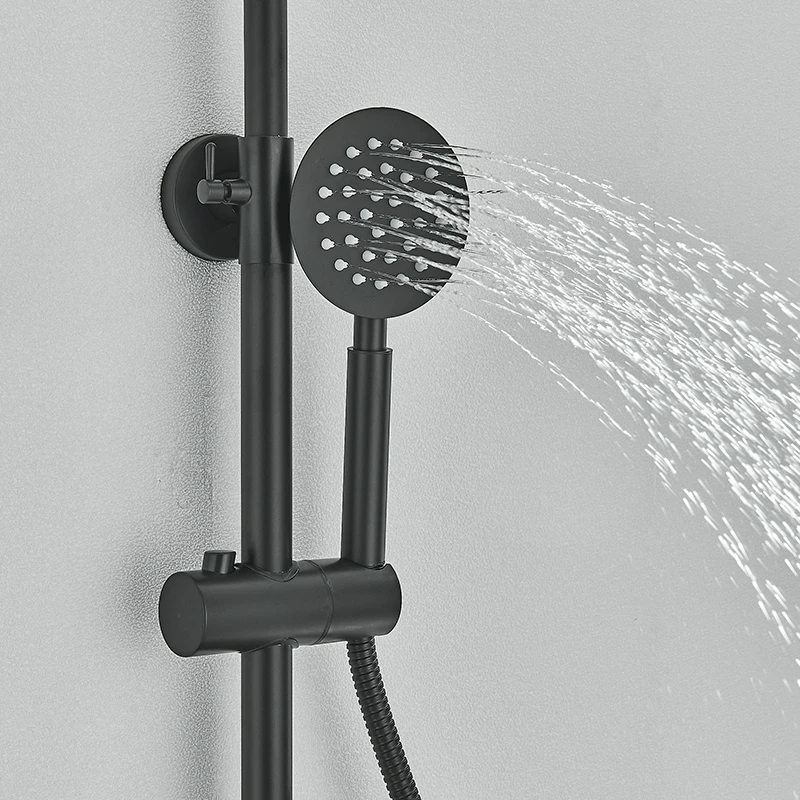 Black Bathroom Shower Faucet Set Wall Mounted Round Rainfall Shower Head Hot And Cold Tap Bath Mixer Valve Single Handle