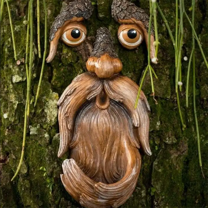 Support mural pour arbre d'écureuil, sculpture d'art animalier ornement  arbre Hugger fée jardin résine écureuil sculpture murale visage d'arbre