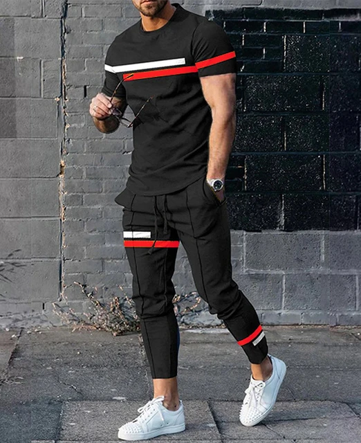 Conjunto de 2 peças de treino masculino, camiseta de manga curta, calça  comprida, roupa masculina, roupa esportiva, streetwear, moda verão, 2023 -  AliExpress