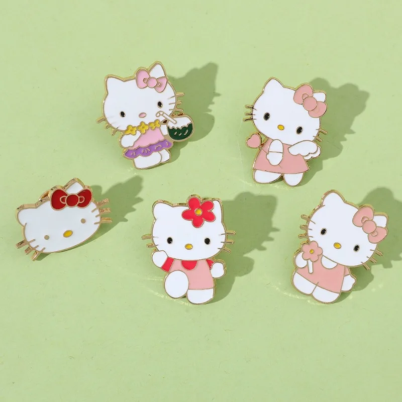 

Sanrio Hello Kitty Brooch Anime Figures Cute Cartoon Metal Brooch Q Figural Anime Merchandise Clothings Decoration Children Gift