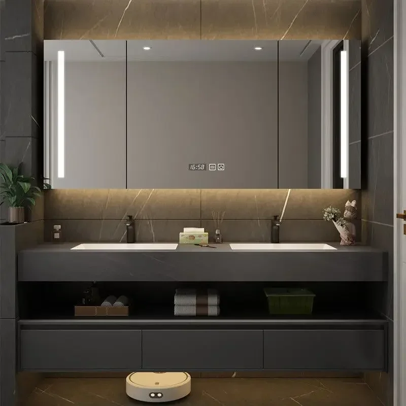 

Modern Minimalist Bathroom Cabinets Slate Integrated Seamless Washbasin Bathroom Vanity Cabinet with Sink Bathroom Furniture