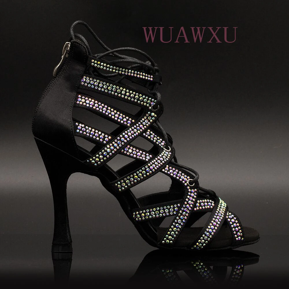 NATASHA high-heeled dance shoes Black diamond dance shoes Professional party Latin Sexy Walk show Latin