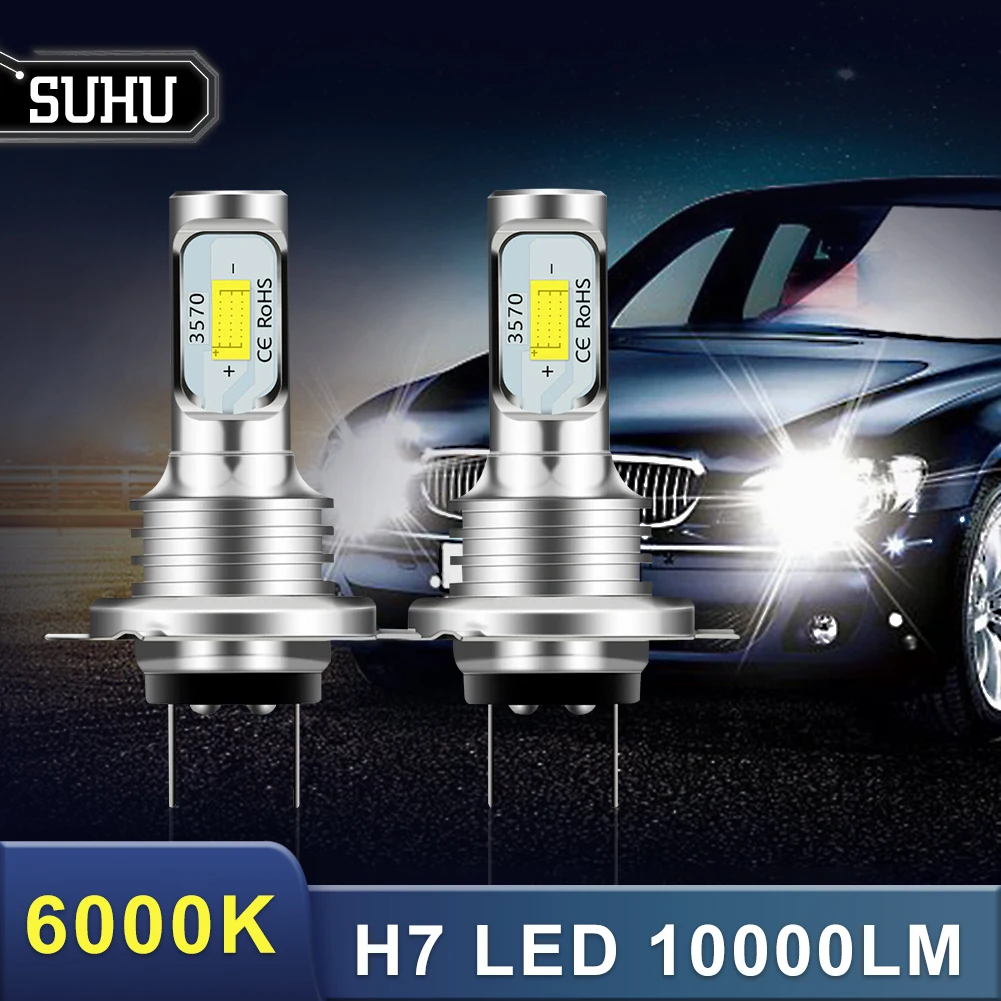 SUHU H7 LED 헤드라이트 키트, 하이 또는 로우 빔 전구, 6000K 화이트 IP 68 방수 캔버스 LED 헤드라이트, 자동차 액세서리, 80W, 10000LM, 2 개