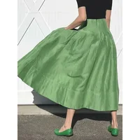 French elegant retro green umbrella skirt, temperament high-waisted slim fluffy skirt, ladies half skirt - Image 3